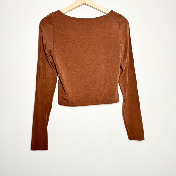 Wilfred Lydia Ruched Square Neck Long Sleeve Tencel Top in Mocha Mousse Sz M - Picture 5 of 7